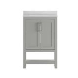 English Elm 24 Inch Bathroom Vanity with Sink Combo, Storage Cabinet with Soft Close Doors and Open Shelf, Carrara Marble Finish Countertop, /White