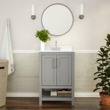 English Elm 24 Inch Bathroom Vanity with Sink Combo, Storage Cabinet with Soft Close Doors and Open Shelf, Carrara Marble Finish Countertop, /White