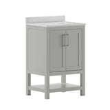 English Elm 24 Inch Bathroom Vanity with Sink Combo, Storage Cabinet with Soft Close Doors and Open Shelf, Carrara Marble Finish Countertop, /White