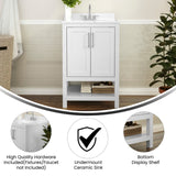 English Elm 24 Inch Bathroom Vanity with Sink Combo, Storage Cabinet with Soft Close Doors and Open Shelf, Carrara Marble Finish Countertop, /