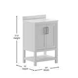 English Elm 24 Inch Bathroom Vanity with Sink Combo, Storage Cabinet with Soft Close Doors and Open Shelf, Carrara Marble Finish Countertop, /