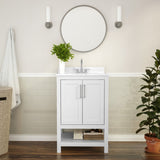 English Elm 24 Inch Bathroom Vanity with Sink Combo, Storage Cabinet with Soft Close Doors and Open Shelf, Carrara Marble Finish Countertop, /