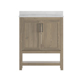 English Elm 30 Inch Bathroom Vanity with Sink Combo, Storage Cabinet with Soft Close Doors and Open Shelf, Carrara Marble Finish Countertop, /White