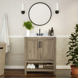 30 Inch Bathroom Vanity with Sink Combo, Storage Cabinet with Soft Close Doors and Open Shelf, Carrara Marble Finish Countertop, /White