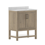 English Elm 30 Inch Bathroom Vanity with Sink Combo, Storage Cabinet with Soft Close Doors and Open Shelf, Carrara Marble Finish Countertop, /White