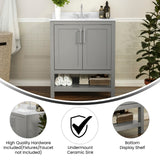 English Elm 30 Inch Bathroom Vanity with Sink Combo, Storage Cabinet with Soft Close Doors and Open Shelf, Carrara Marble Finish Countertop, /White