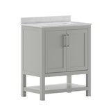 English Elm 30 Inch Bathroom Vanity with Sink Combo, Storage Cabinet with Soft Close Doors and Open Shelf, Carrara Marble Finish Countertop, /White