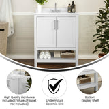 English Elm 30 Inch Bathroom Vanity with Sink Combo, Storage Cabinet with Soft Close Doors and Open Shelf, Carrara Marble Finish Countertop, /