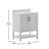 English Elm 30 Inch Bathroom Vanity with Sink Combo, Storage Cabinet with Soft Close Doors and Open Shelf, Carrara Marble Finish Countertop, /