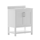 English Elm 30 Inch Bathroom Vanity with Sink Combo, Storage Cabinet with Soft Close Doors and Open Shelf, Carrara Marble Finish Countertop, /