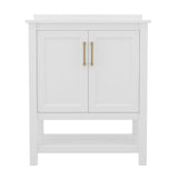 English Elm 30 Inch Bathroom Vanity with Sink Combo, Storage Cabinet with Soft Close Doors and Open Shelf, Carrara Marble Finish Countertop, /Gold