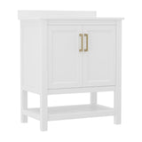 English Elm 30 Inch Bathroom Vanity with Sink Combo, Storage Cabinet with Soft Close Doors and Open Shelf, Carrara Marble Finish Countertop, /Gold