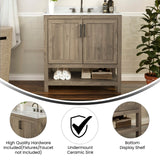 English Elm 36 Inch Bathroom Vanity with Sink Combo, Storage Cabinet with Soft Close Doors and Open Shelf, Carrara Marble Finish Countertop, /White