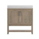 English Elm 36 Inch Bathroom Vanity with Sink Combo, Storage Cabinet with Soft Close Doors and Open Shelf, Carrara Marble Finish Countertop, /White