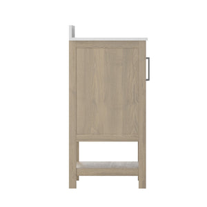 English Elm 36 Inch Bathroom Vanity with Sink Combo, Storage Cabinet with Soft Close Doors and Open Shelf, Carrara Marble Finish Countertop, /White