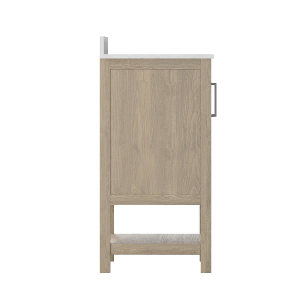 English Elm 36 Inch Bathroom Vanity with Sink Combo, Storage Cabinet with Soft Close Doors and Open Shelf, Carrara Marble Finish Countertop, /White