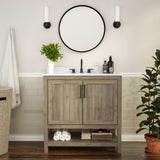 36 Inch Bathroom Vanity with Sink Combo, Storage Cabinet with Soft Close Doors and Open Shelf, Carrara Marble Finish Countertop, /White