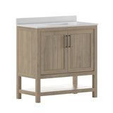 English Elm 36 Inch Bathroom Vanity with Sink Combo, Storage Cabinet with Soft Close Doors and Open Shelf, Carrara Marble Finish Countertop, /White