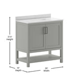 English Elm 36 Inch Bathroom Vanity with Sink Combo, Storage Cabinet with Soft Close Doors and Open Shelf, Carrara Marble Finish Countertop, /White