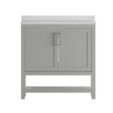 English Elm 36 Inch Bathroom Vanity with Sink Combo, Storage Cabinet with Soft Close Doors and Open Shelf, Carrara Marble Finish Countertop, /White