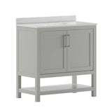 English Elm 36 Inch Bathroom Vanity with Sink Combo, Storage Cabinet with Soft Close Doors and Open Shelf, Carrara Marble Finish Countertop, /White