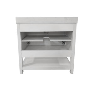 English Elm 36 Inch Bathroom Vanity with Sink Combo, Storage Cabinet with Soft Close Doors and Open Shelf, Carrara Marble Finish Countertop, /