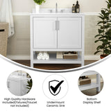 English Elm 36 Inch Bathroom Vanity with Sink Combo, Storage Cabinet with Soft Close Doors and Open Shelf, Carrara Marble Finish Countertop, /