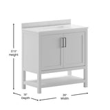 English Elm 36 Inch Bathroom Vanity with Sink Combo, Storage Cabinet with Soft Close Doors and Open Shelf, Carrara Marble Finish Countertop, /