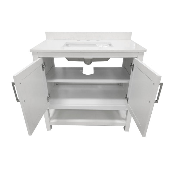 English Elm 36 Inch Bathroom Vanity with Sink Combo, Storage Cabinet with Soft Close Doors and Open Shelf, Carrara Marble Finish Countertop, /