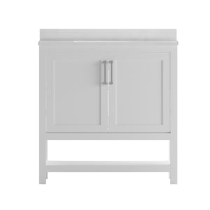 English Elm 36 Inch Bathroom Vanity with Sink Combo, Storage Cabinet with Soft Close Doors and Open Shelf, Carrara Marble Finish Countertop, /