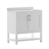 English Elm 36 Inch Bathroom Vanity with Sink Combo, Storage Cabinet with Soft Close Doors and Open Shelf, Carrara Marble Finish Countertop, /