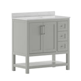 English Elm 36 Inch Bathroom Vanity with Sink, Storage Cabinet with Soft Close Doors, Open Shelf and 3 Drawers, Carrara Marble Finish Countertop, /White