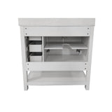 English Elm 36 Inch Bathroom Vanity with Sink, Storage Cabinet with Soft Close Doors, Open Shelf and 3 Drawers, Carrara Marble Finish Countertop, /