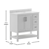 English Elm 36 Inch Bathroom Vanity with Sink, Storage Cabinet with Soft Close Doors, Open Shelf and 3 Drawers, Carrara Marble Finish Countertop, /