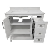 English Elm 36 Inch Bathroom Vanity with Sink, Storage Cabinet with Soft Close Doors, Open Shelf and 3 Drawers, Carrara Marble Finish Countertop, /