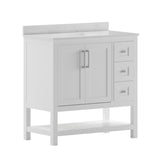 English Elm 36 Inch Bathroom Vanity with Sink, Storage Cabinet with Soft Close Doors, Open Shelf and 3 Drawers, Carrara Marble Finish Countertop, /