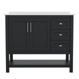 English Elm 42 Inch Bathroom Vanity with Sink, Storage Cabinet with Soft Close Doors, Open Shelf and 3 Drawers, Carrara Marble Finish Countertop,