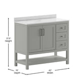 English Elm 42 Inch Bathroom Vanity with Sink, Storage Cabinet with Soft Close Doors, Open Shelf and 3 Drawers, Carrara Marble Finish Countertop, /White