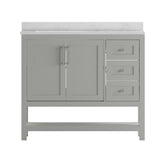 English Elm 42 Inch Bathroom Vanity with Sink, Storage Cabinet with Soft Close Doors, Open Shelf and 3 Drawers, Carrara Marble Finish Countertop, /White