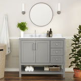 42 Inch Bathroom Vanity with Sink, Storage Cabinet with Soft Close Doors, Open Shelf and 3 Drawers, Carrara Marble Finish Countertop, /White