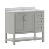 English Elm 42 Inch Bathroom Vanity with Sink, Storage Cabinet with Soft Close Doors, Open Shelf and 3 Drawers, Carrara Marble Finish Countertop, /White