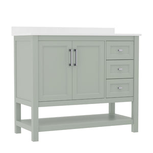 English Elm 42 Inch Bathroom Vanity with Sink, Storage Cabinet with Soft Close Doors, Open Shelf and 3 Drawers, Carrara Marble Finish Countertop, Sage