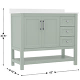 English Elm 42 Inch Bathroom Vanity with Sink, Storage Cabinet with Soft Close Doors, Open Shelf and 3 Drawers, Carrara Marble Finish Countertop, Sage