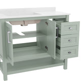 English Elm 42 Inch Bathroom Vanity with Sink, Storage Cabinet with Soft Close Doors, Open Shelf and 3 Drawers, Carrara Marble Finish Countertop, Sage