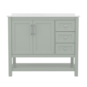 English Elm 42 Inch Bathroom Vanity with Sink, Storage Cabinet with Soft Close Doors, Open Shelf and 3 Drawers, Carrara Marble Finish Countertop, Sage