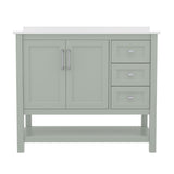 English Elm 42 Inch Bathroom Vanity with Sink, Storage Cabinet with Soft Close Doors, Open Shelf and 3 Drawers, Carrara Marble Finish Countertop, Sage