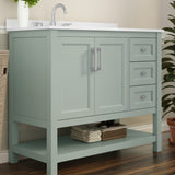 English Elm 42 Inch Bathroom Vanity with Sink, Storage Cabinet with Soft Close Doors, Open Shelf and 3 Drawers, Carrara Marble Finish Countertop, Sage