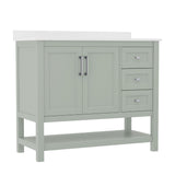 English Elm 42 Inch Bathroom Vanity with Sink, Storage Cabinet with Soft Close Doors, Open Shelf and 3 Drawers, Carrara Marble Finish Countertop, Sage