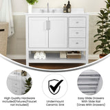 English Elm 42 Inch Bathroom Vanity with Sink, Storage Cabinet with Soft Close Doors, Open Shelf and 3 Drawers, Carrara Marble Finish Countertop, /