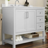 English Elm 42 Inch Bathroom Vanity with Sink, Storage Cabinet with Soft Close Doors, Open Shelf and 3 Drawers, Carrara Marble Finish Countertop, /